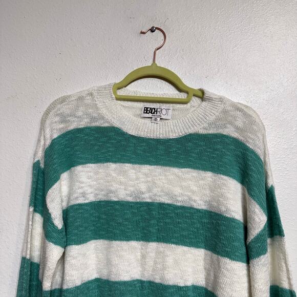 Beach Riot Green Striped Ava Waterfall Oversized Sweater Sz S - Picture 3 of 13